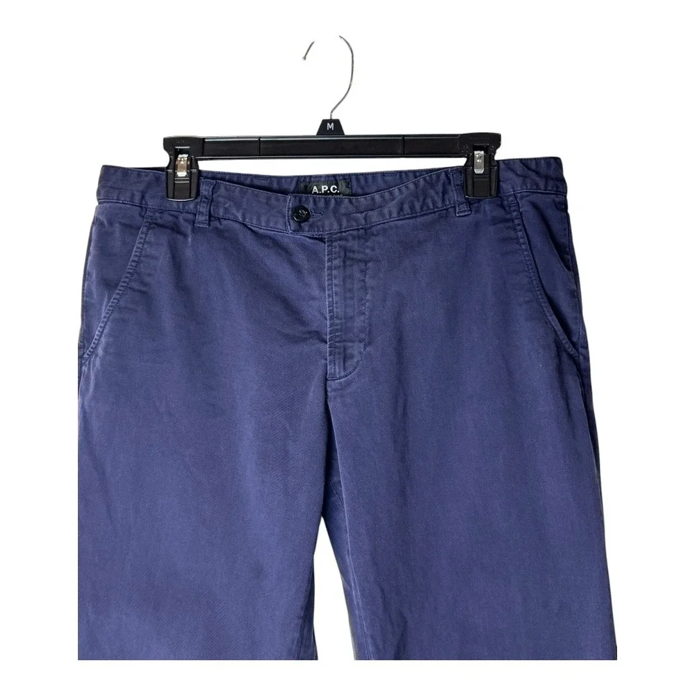 APC Pants Women XL Blue Cotton Straight Leg Casual Trousers Preppy Luxury Career
